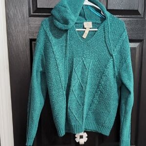 St. John's Bay Teal V-Neck Sweater with Hood